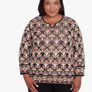 Alfred Dunner Black and Tan Floral Sweater